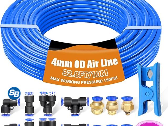 Lot 58-28650 - mankk 6mm Air Line Kit 32.8 Feet Air Hose Pneumatic Tubing PU Air Hose Pipe Tube Kit 6mm Quick Conne...