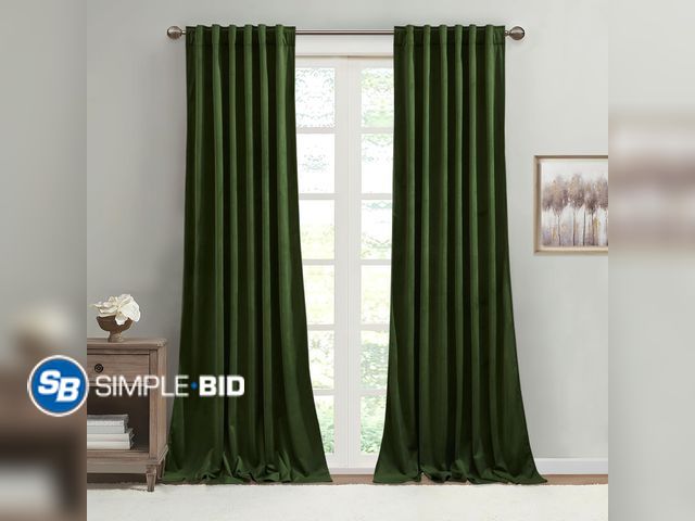 Lot 58-17429 - StangH Green Velvet Curtains 84 inches 2 Panels, Back Tab &amp; Hook Belt Blackout Curtains for Bedr...