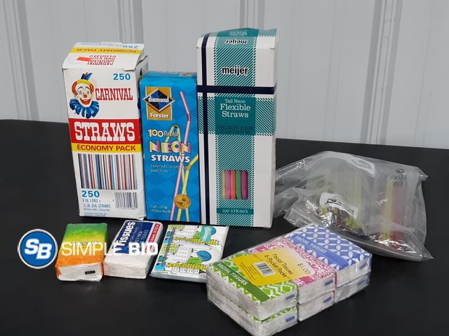 Lot 58-35158 - Bag full of Plastic Straws and Facial Tissues