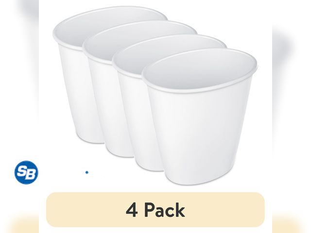 Lot 58-39076 - New (4 pack) Sterilite Bathroom Trash Can, 2.5 Gallon Small Plastic Garbage Bucket Bin with No Lid, ...