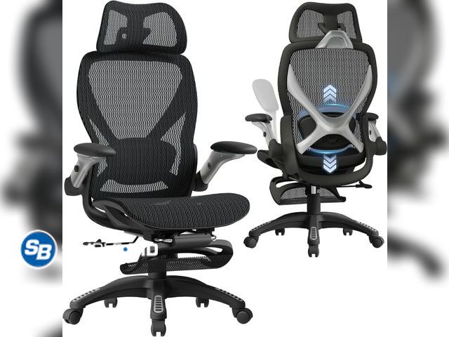 Lot 58-76191 - New Ergonomic Mesh Office Chair with Footrest, Big and Tall Hone Desk Chair with 5D Flip-Up Arms, Ad...