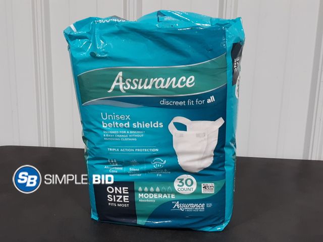 Lot 58-33054 - New Assurance Unisex belted Shields - One size fits most -- 30 count