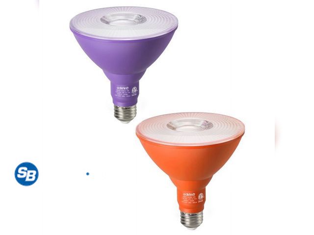 Lot 58-32129 - New EDISHINE 2-Pack Purple Orang LED Par38 Outdoor Flood Christmas Light Bulbs, 18W Equivalent 120W,...