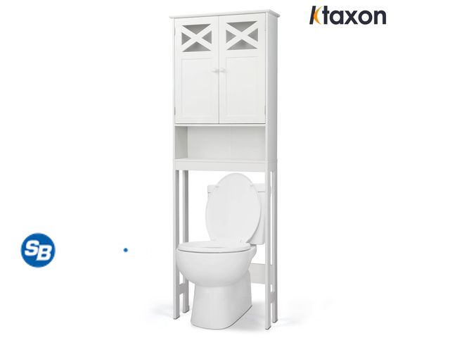 Lot 58-33569 - New Ktaxon Over the Toilet Storage, Bathroom Storage Cabinet Organizer with Adjustable Shelf Double ...