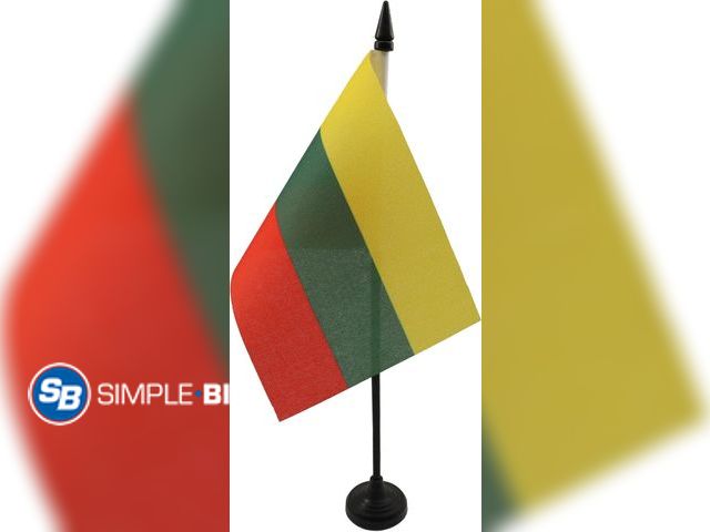 Lot 58-54276 - Set of (2) Lithuania Table Flag 4'' x 6'' - Lithuanian Desk Flag 15 x 10 cm - Black plastic stick an...