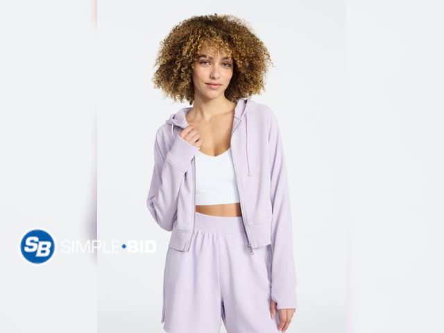 Lot 58-67927 - Athletic Works Women's Mineral Wash French Terry Cropped Zip Hoodie - Size Large 12-14 - NWT