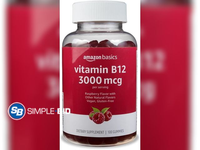 Lot 58-62983 - New Amazon Basics Vitamin B12 3000 mcg Gummies, Normal Energy Production and Metabolism, Immune Syst...