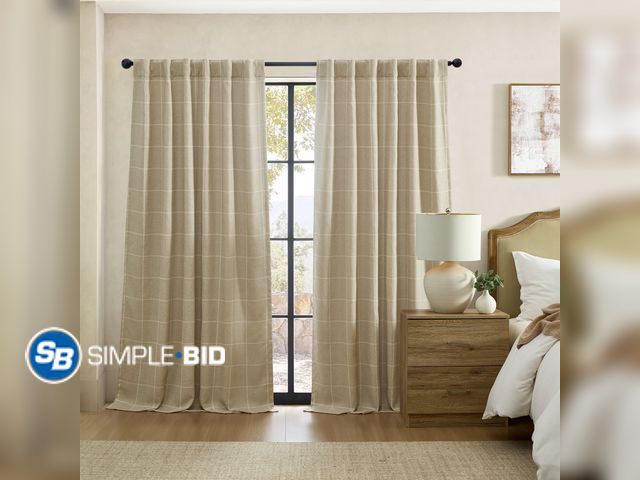 Lot 58-54173 - New Sawyer Windowpane Plaid Blackout Window Curtain Panel - 52" x 95"