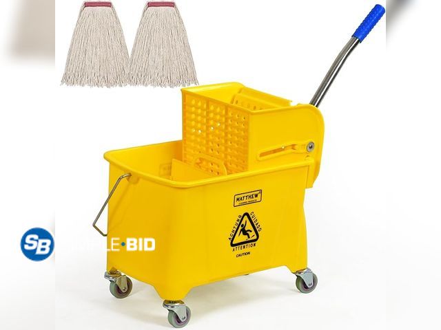 Lot 58-29162 - New Matthew Cleaning 22 Quart Compact Mop Bucket INCL.2 Pack Mop Head with Side Press Wringer On Whe...