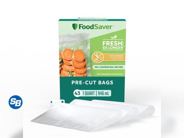 Lot 58-60338 - FoodSaver Quart Pre-Cut Vacuum Seal Bags, Easy Use Vacuum Storage Bags, Align to Seal and Tear to Op...