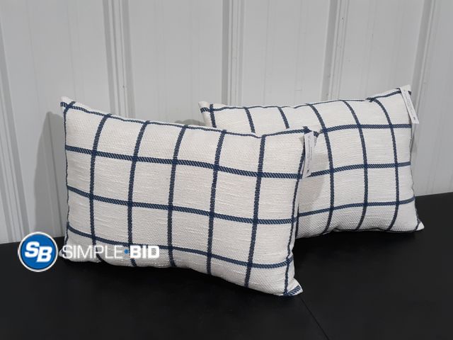 Lot 58-28235 - Lot of (2) New Decorative Mainstays 14" x 20" Windowpane Blue throw pillows