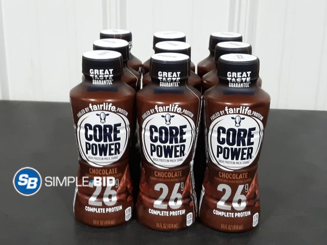 Lot 58-26098 - Lot of (9) CORE POWER High Protein Milk Shake - Chocolate 14 fl oz - unopened - out of package
