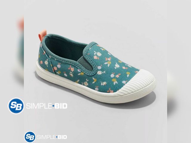 Lot 58-27967 - Toddler Kaleigh Floral Print Slip-on Sneakers - Cat &amp; Jack Teal - size 5 - NWT