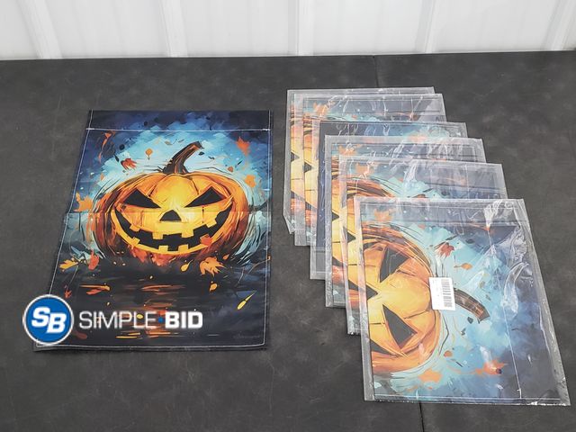 Lot 58-74121 - Lot of (7) New Double Sided Jack-O-Lantern Garden Flags