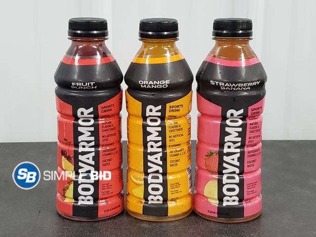Lot 58-39373 - BODYARMOR! Lot of (21) Bodyarmor Sports Drink -- FRUIT PUNCH - ORANGE MANGO - STRAWBERRY BANANA - un...