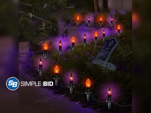 Lot 58-21298 - New Set of 10 Halloween Pathway Markers String Lights with 10 C9 Light Bulbs, Expandable Path Light ...