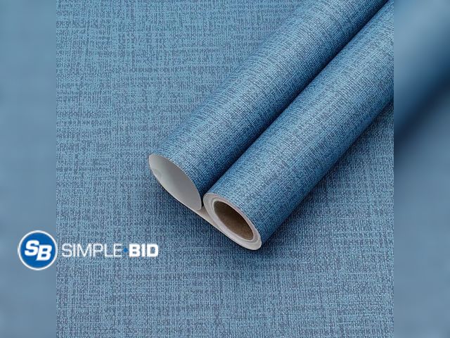 Lot 58-38816 - Lot of (8) New Rolls of Yancorp 24"x120" Textured Fabric Navy Blue Faux Grasscloth Peel and Stick Wa...