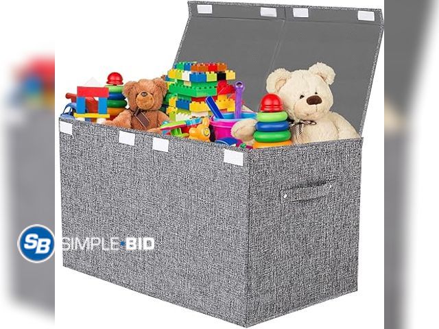 Lot 58-40533 - New VERONLY Collapsible Toy Storage Bin with Lid, 82L Large Capacity - Gray Neutral Space-Saving Org...
