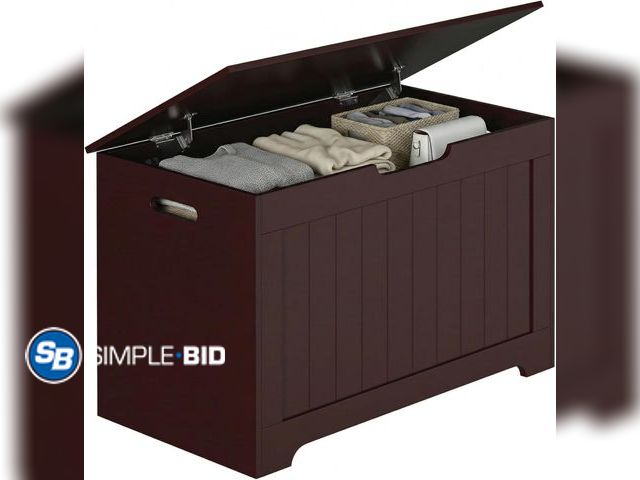 Lot 58-74887 - ZenStyle Storage Chest, Wood Storage Bench with 2 Safety Hinges, Storage Trunk Box Bench Entryway Be...