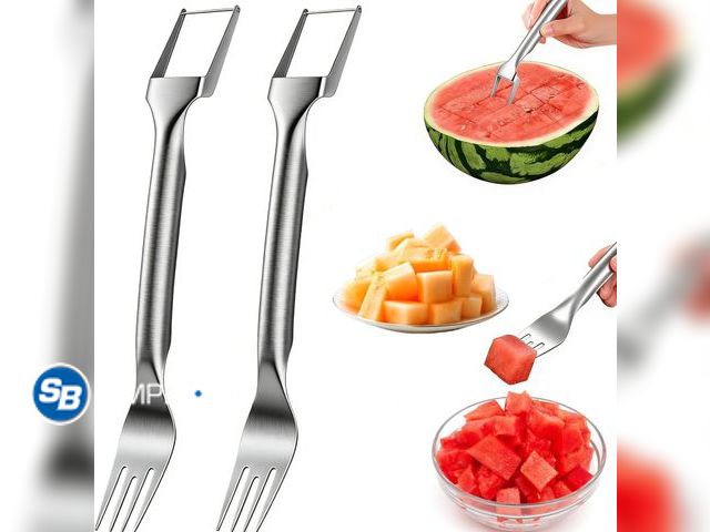 Lot 58-74925 - Lot of (2) New Watermelon Slicer &amp; Fork, 2-in-1 Stainless Steel Watermelon Cutter
