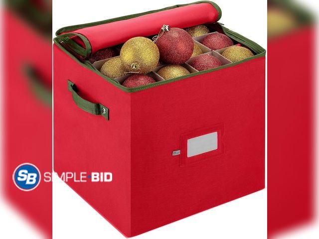 Lot 58-74309 - New ZOBER Christmas Ornament Storage Box - Stores 64 3" Ornaments, With Dividers - Ornament Organize...
