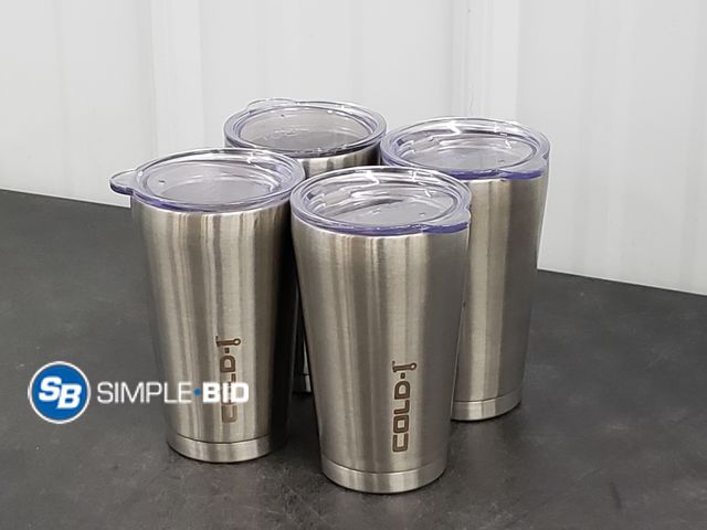 Lot 58-55550 - Lot of (4) COLD -- Stainless Steel - Hot and Cold Tumblers with lids - used but in good condition