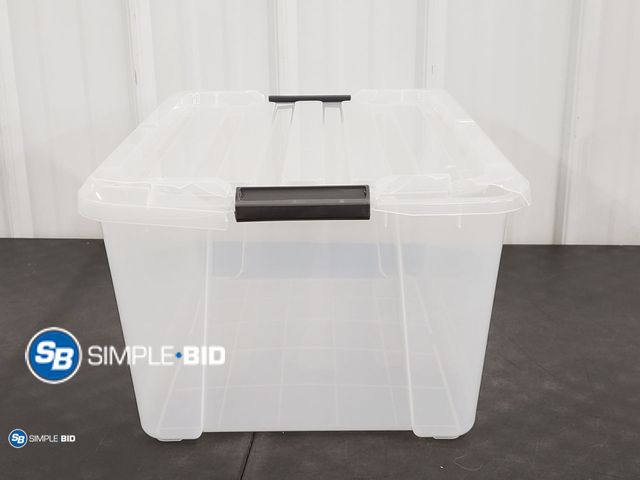 Lot 58-58407 - Iris Clear Plastic Tote with Latchable Lids - Lid is cracked / damaged - Still usable