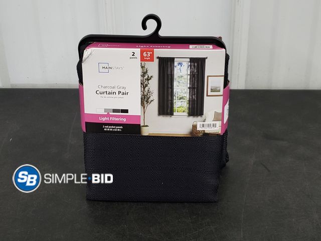 Lot 58-63736 - Mainstays Charcoal Grey Curtain Pair - 2 Panels - 40 x 63" - new