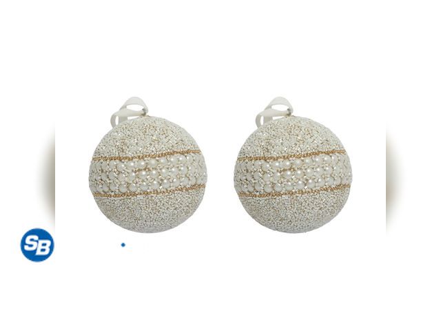 Lot 58-52851 - CHRISTMAS IN JULY! New My Texas House 2 Count White Pearl Christmas Ornaments, 4 in