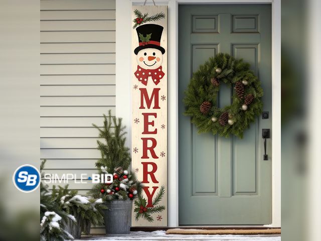 Lot 58-51932 - CHIRSTMAS IN JULY! New Christmas Welcome Porch Sign 47 Inch Snowman Wooden Hanging Sign Plaques Holi...