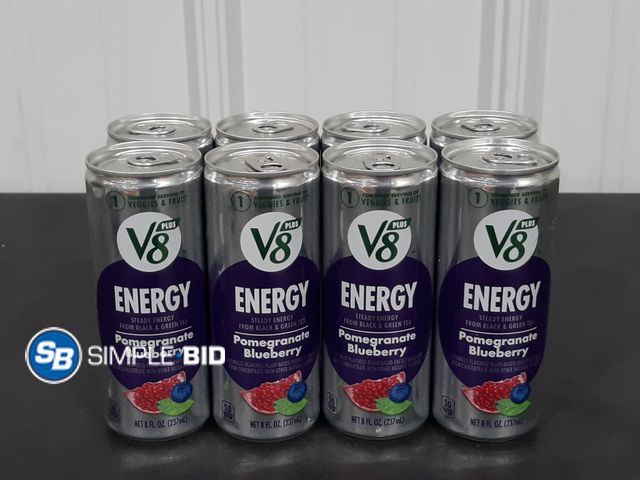 Lot 58-17335 - Lot of (8) V8 Plus Energy Drinks POMEGRANATE BLUEBERRY - 8 fl oz each unopened - out of box