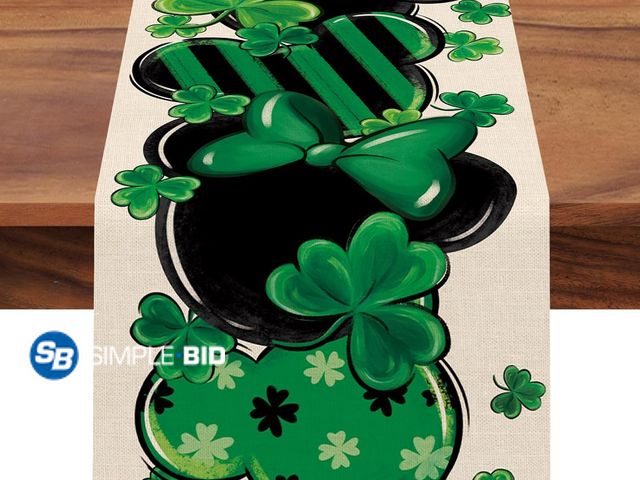 Lot 58-50382 - Lot of (3) New St. Patrick's Day Table Runner, Shamrock Clover Top Hat Stripes Ladybug Kitchen Dinin...