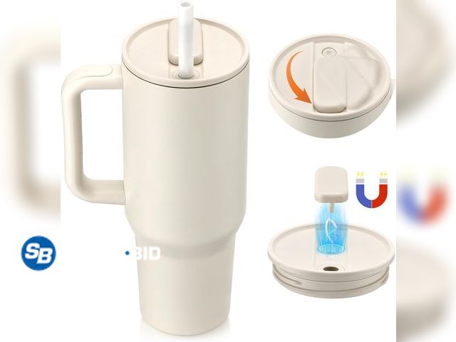 Lot 58-38497 - New 40 oz Tumbler with Handle and MagneticStraws Lid, Stainless Steel Insulated cups 100% Leakproof ...