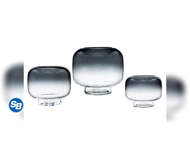 Lot 58-54909 - Set of (3)  New Mainstays  Smoke Ombre Glass Hurricane Pillar Candle Holder - Small, Med, Large