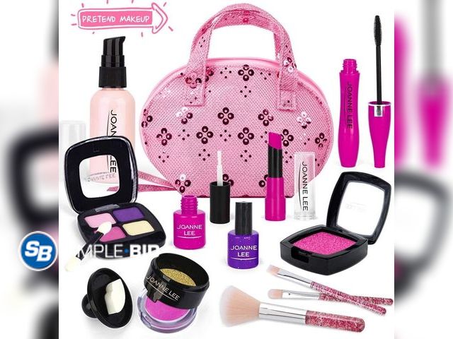 Lot 58-34036 - New TiokMc Perfect Play Kit for Girls, 12-Piece Pretend Makeup Set with Glitter Cosmetic Bag, Safe N...
