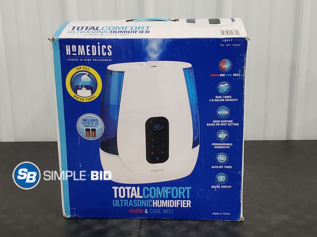 Lot 58-60347 - Homedics total comfort ultrasonic humidifier warm and cool mist - appears unused