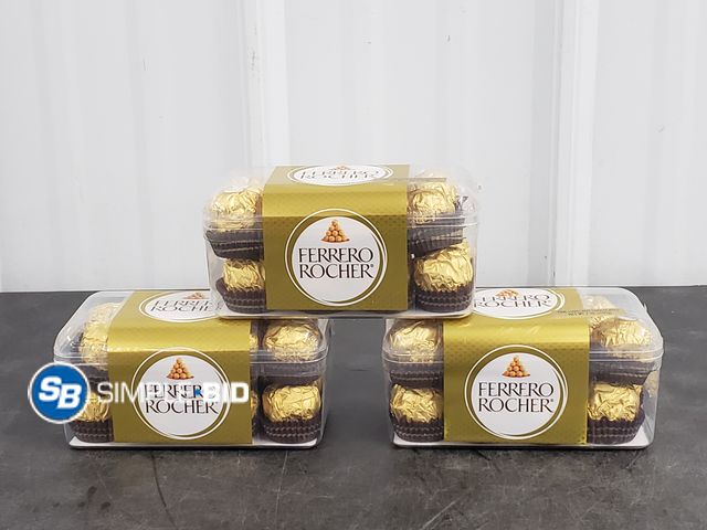 Lot 58-80692 - Lot of (3) Ferrero Rocher Gourmet Hazelnut Milk Chocolate Gift Box 16 in each box - unopened - expir...