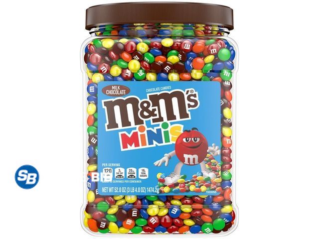 Lot 58-71930 - M&amp;M’S Minis Milk Chocolate Candy Resealable Bulk Jar (52 Ounce) - unopened - BB 8/2026