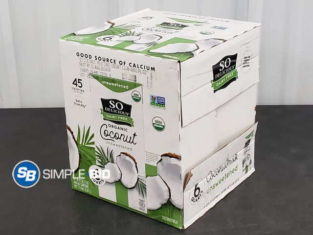 Lot 58-39610 - SO Delicious Dairy Free Organic COCONUT Unsweetened coco milk - 5 quarts - unopened