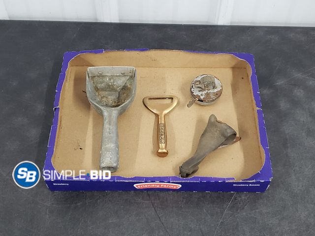 Lot 58-80486 - Lot of Various Items, Vintage Ice Cream Scoop, Keeler Brass bottle Opener, Corn Husker