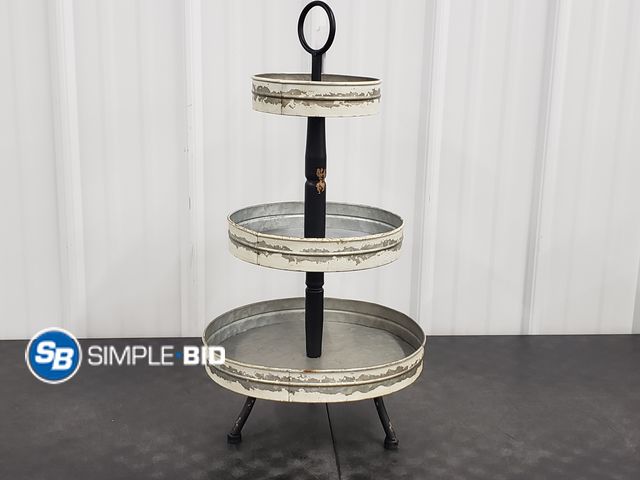 Lot 58-60356 - Decorative Galvanized Three-Tiered Metal Tray - approx. 27" Tall - in good condition