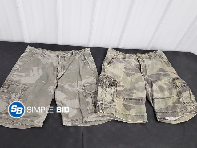 Lot 58-77351 - Lot of (2) Men's Camo Shorts - SIZE 34 - lightly used - in good condition