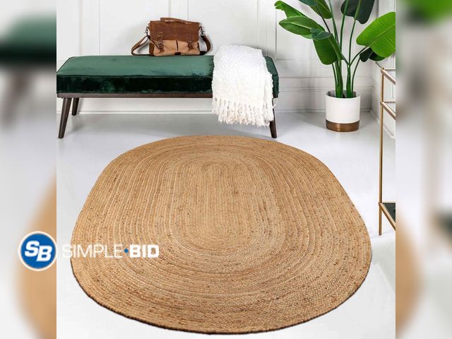 Lot 58-21664 - New Superior Braided Jute Handwoven Area Rug 8' x 10' Oval, Indoor Outdoor Rugs, Natural Tan - Still...