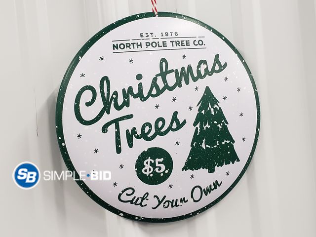 Lot 58-60369 - Decorative Metal Round CHRISTMAS TREES cut your own sign - approx. 9" x 9"
