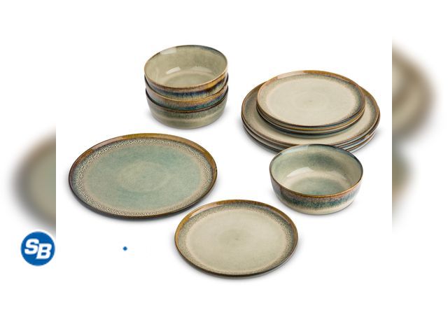 Lot 58-60617 - New Yellowstone Kayce 12-Piece Reactive Ceramic Dinnerware Set