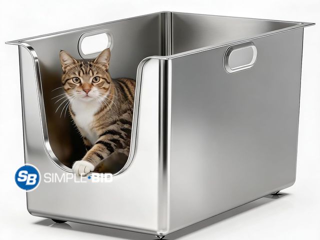 Lot 58-76008 - Stainless Steel Litter Box 13.7'' High Sides, XL Metal Cat Litter Box with Curved Low Entry, Cat Lit...