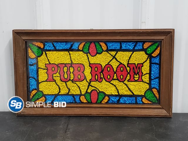 Lot 58-84360 - Vintage Wood Framed PUB ROOM Wall Plaque Approx 14"x8"