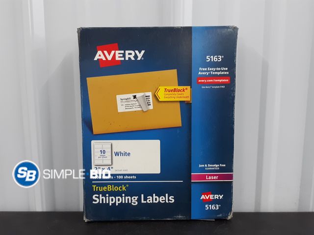 Lot 58-38799 - Avery True Block Shipping Labels 2" x 4" 1000 Labels 100 Sheets - 5163
