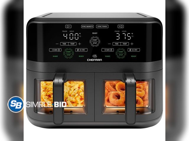 Lot 58-41413 - Chefman Dual Basket Digital Air Fryer w/ Easy View Windows, 2 Independent 3 Qt Baskets - Black - app...