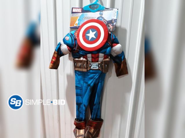 Lot 58-32696 - Marvel Captain America Costume - Size 3T/4T - Includes Padded Jumpsuit w/ Boot Tops, Molded Belt, Ma...